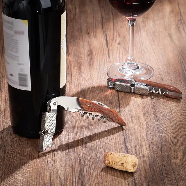 Alt view image 7 of 7 - 3-Pack Professional Waiter Corkscrew Wine Key with Leather Protection Gift Bag, Long Rosewood Handle Stainless Steel Handle Wine Opener for Bar Restaurant Waiters, Sommelier, Bartend, Rosewood Hand