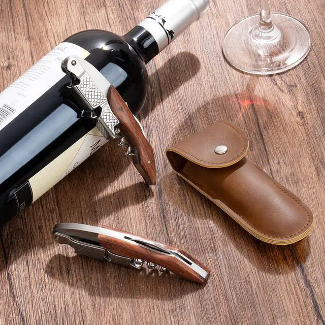 Alt view image 6 of 7 - 3-Pack Professional Waiter Corkscrew Wine Key with Leather Protection Gift Bag, Long Rosewood Handle Stainless Steel Handle Wine Opener for Bar Restaurant Waiters, Sommelier, Bartend, Rosewood Hand