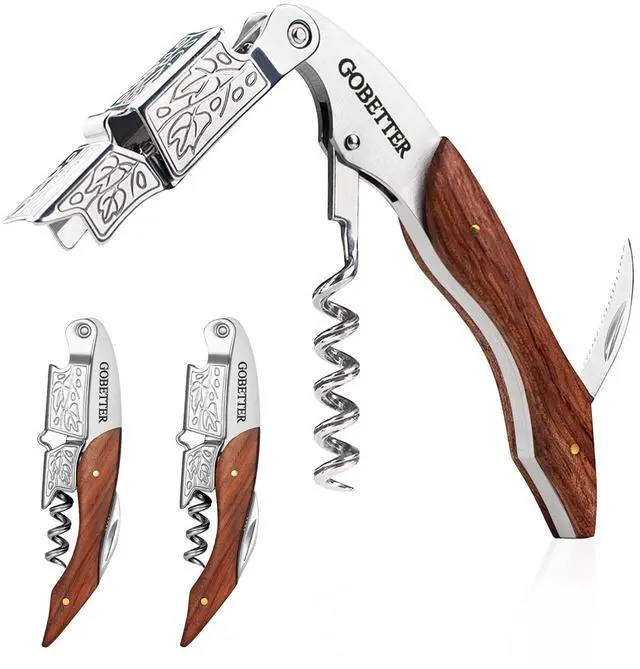 Main image of 3 Pcs Wine Opener, Waiter Corkscrew Wine Key for Servers, Classic Rosewood