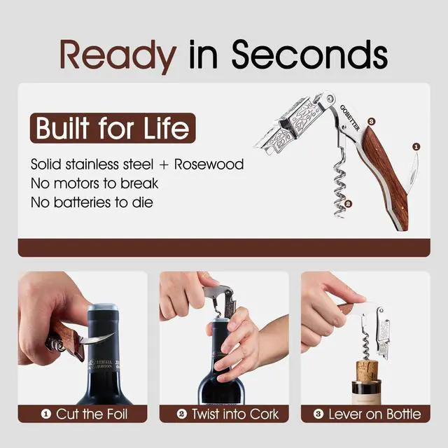 Alt view image 3 of 7 - 3 Pcs Wine Opener, Waiter Corkscrew Wine Key for Servers, Classic Rosewood