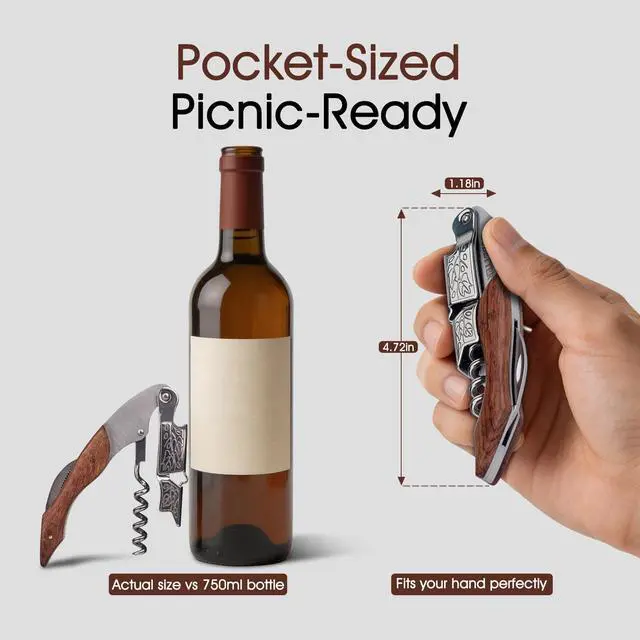 Alt view image 4 of 7 - 3 Pcs Wine Opener, Waiter Corkscrew Wine Key for Servers, Classic Rosewood