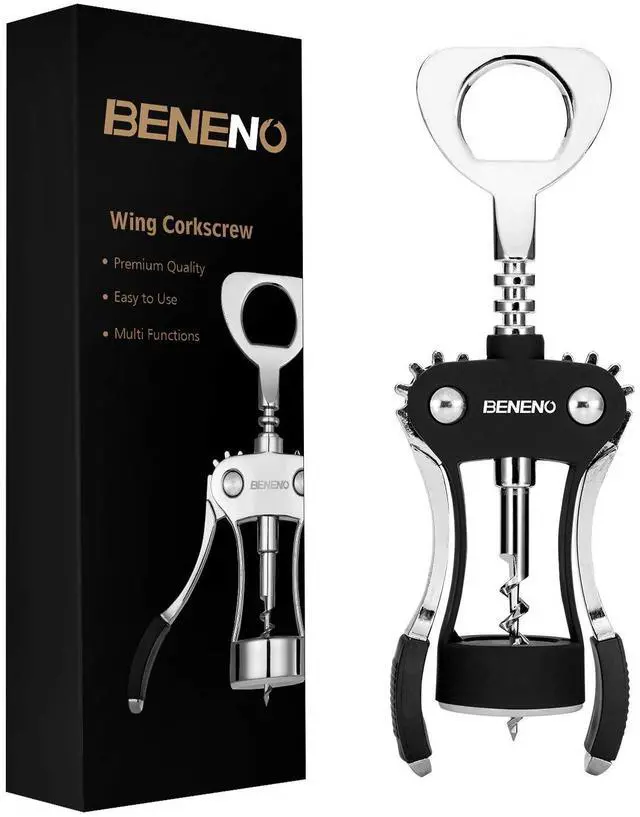 Main image of Premium Classic Wing Corkscrew Wine Opener and Bottle Opener, Black
