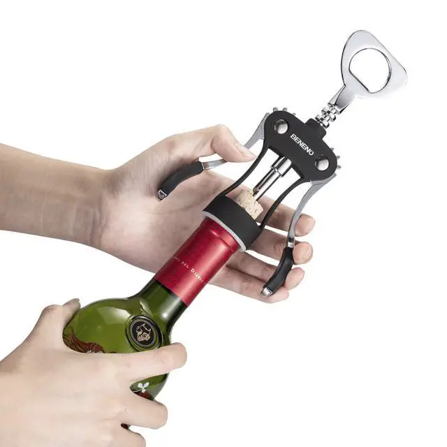 Alt view image 2 of 7 - Premium Classic Wing Corkscrew Wine Opener and Bottle Opener, Black