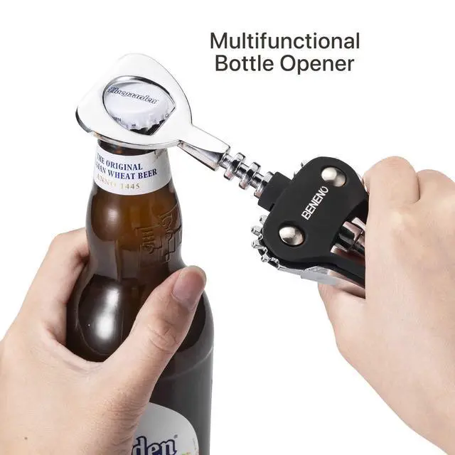 Alt view image 5 of 7 - Premium Classic Wing Corkscrew Wine Opener and Bottle Opener, Black