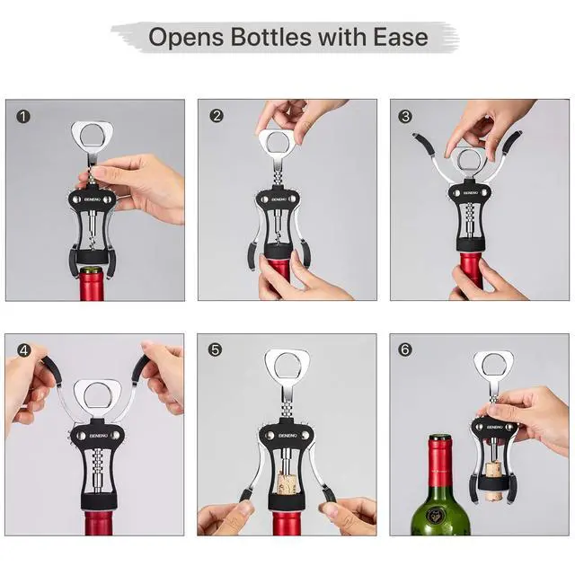 Alt view image 6 of 7 - Premium Classic Wing Corkscrew Wine Opener and Bottle Opener, Black
