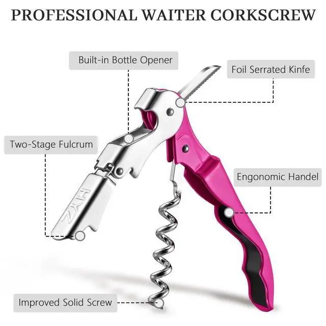 Alt view image 2 of 7 - 2-Pack Wine Opener, Waiter Corkscrew Wine Key for Server, Fuchsia