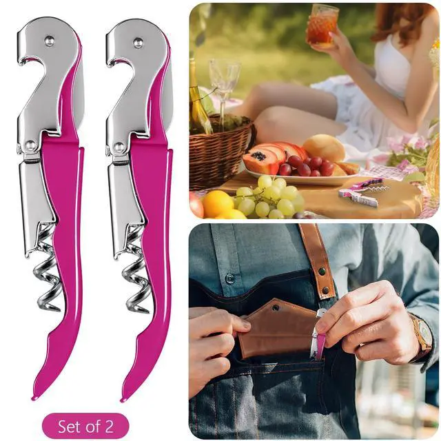 Alt view image 7 of 7 - 2-Pack Wine Opener, Waiter Corkscrew Wine Key for Server, Fuchsia
