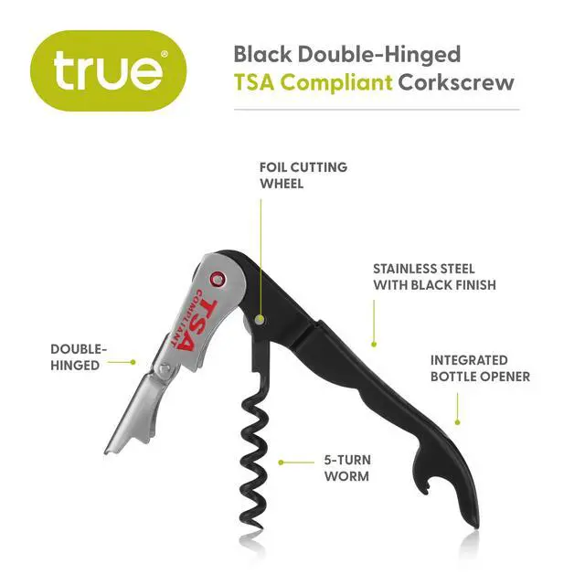 Alt view image 2 of 7 - Jetsetter TSA Compliant Double Hinged Waiters Corkscrew Wine Opener, Durable Stainless Steel with Built-in Bottle Opener and Foil Cutter for Travel, Outdoor Adventures, Home Bar, Set of 1, Black
