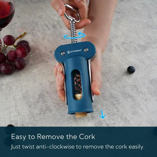 Alt view image 4 of 7 - 3 in 1 Wing Corkscrew Wine Bottle Opener with Foil Cutter, Built-in Beer Bottle Opener, Multifunctional Wine Opener with Non-Stick Sharp Screw, Easy to Use, Manual Wine Corkscrew, Blue