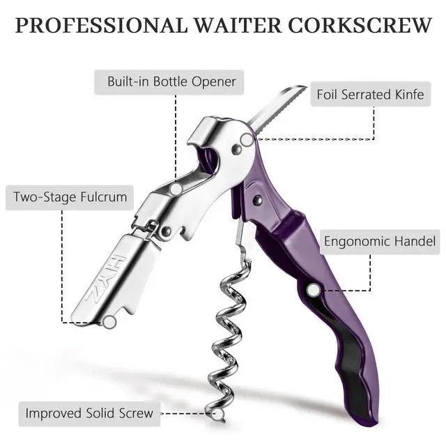 Alt view image 2 of 7 - 2-Pack Wine Opener, Waiter Corkscrew Wine Key for Server, Plum