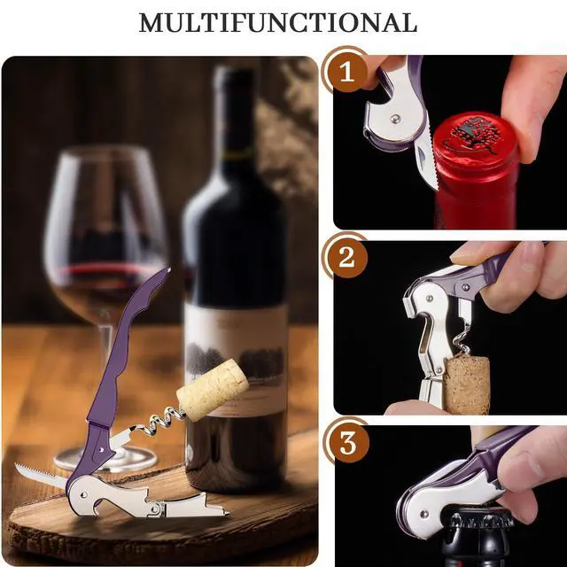 Alt view image 5 of 7 - 2-Pack Wine Opener, Waiter Corkscrew Wine Key for Server, Plum