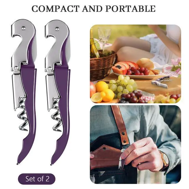 Alt view image 7 of 7 - 2-Pack Wine Opener, Waiter Corkscrew Wine Key for Server, Plum