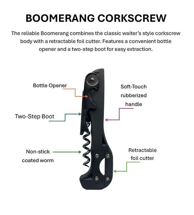 Alt view image 3 of 3 - Boomerang Two-step Soft-touch Corkscrew, Black
