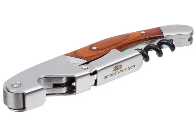 Alt view image 2 of 7 - Premium Waiters Corkscrew - 3 in 1 Stainless Steel Wine Opener with Rosewood Pull Tap Handle Bottle Opener and Serrated Foil Cutter