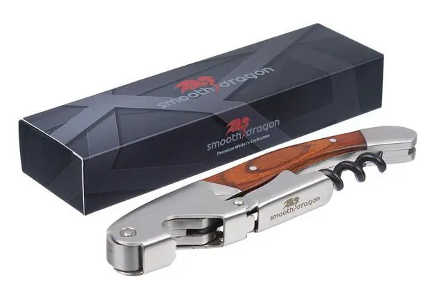 Alt view image 3 of 7 - Premium Waiters Corkscrew - 3 in 1 Stainless Steel Wine Opener with Rosewood Pull Tap Handle Bottle Opener and Serrated Foil Cutter