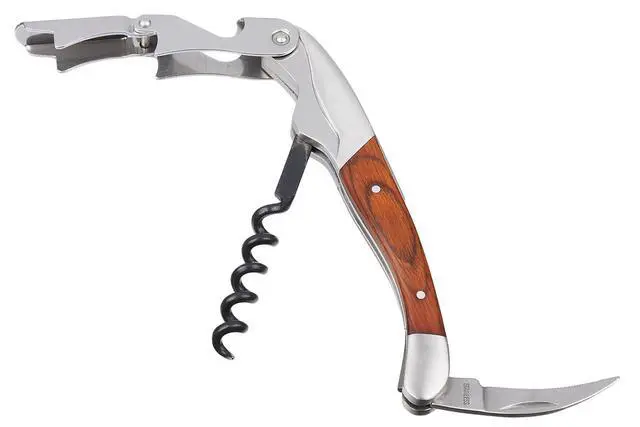 Alt view image 4 of 7 - Premium Waiters Corkscrew - 3 in 1 Stainless Steel Wine Opener with Rosewood Pull Tap Handle Bottle Opener and Serrated Foil Cutter