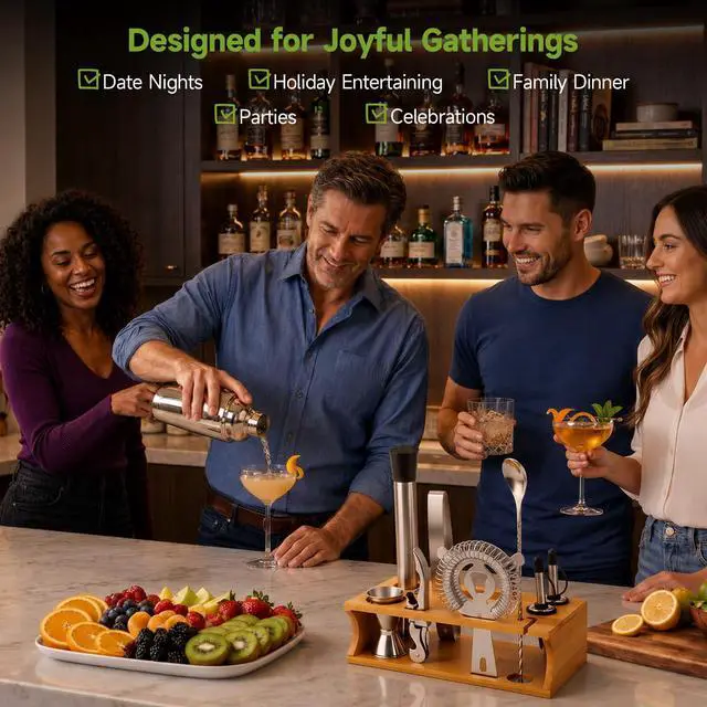 Alt view image 5 of 7 - 10PCS Stainless Steel Cocktail Shaker Set Bartender Kit with Stand