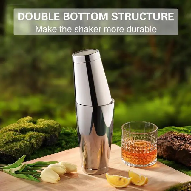 Alt view image 2 of 7 - Boston Cocktail Shaker Set, 18 oz & 28 oz Stainless Steel Weighted Shaker Tins, Strainer, Double Measuring Jigger, Professional Bar Tools for Bartender (Silver)