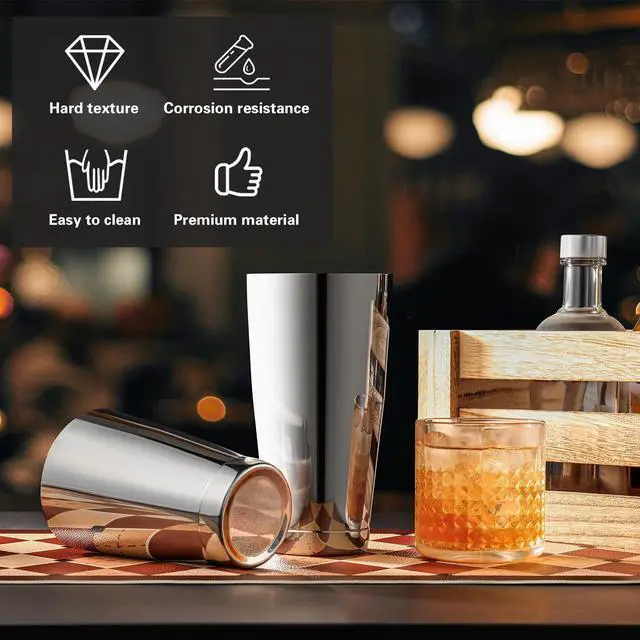 Alt view image 3 of 7 - Boston Cocktail Shaker Set, 18 oz & 28 oz Stainless Steel Weighted Shaker Tins, Strainer, Double Measuring Jigger, Professional Bar Tools for Bartender (Silver)