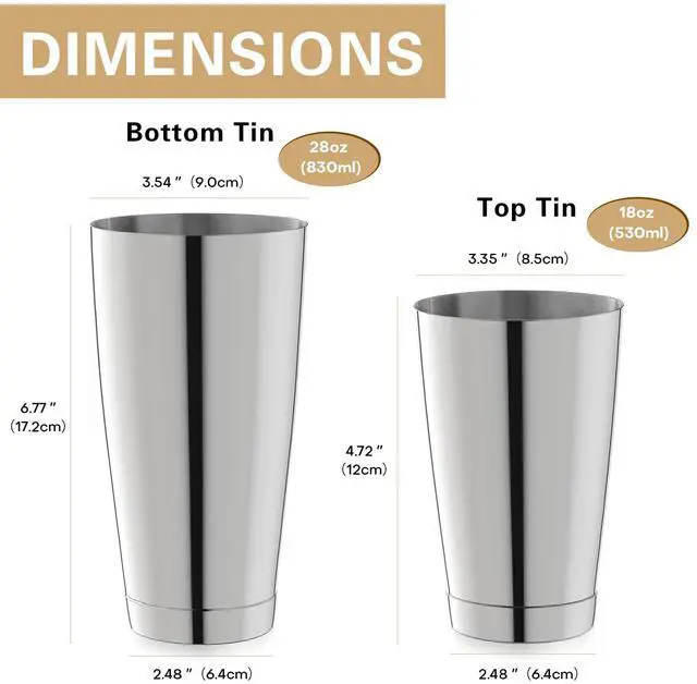 Alt view image 6 of 7 - Boston Cocktail Shaker Set, 18 oz & 28 oz Stainless Steel Weighted Shaker Tins, Metal Martini Shaker Drink Mixer for Bartending, professional Bar Tools for Bartender Sliver