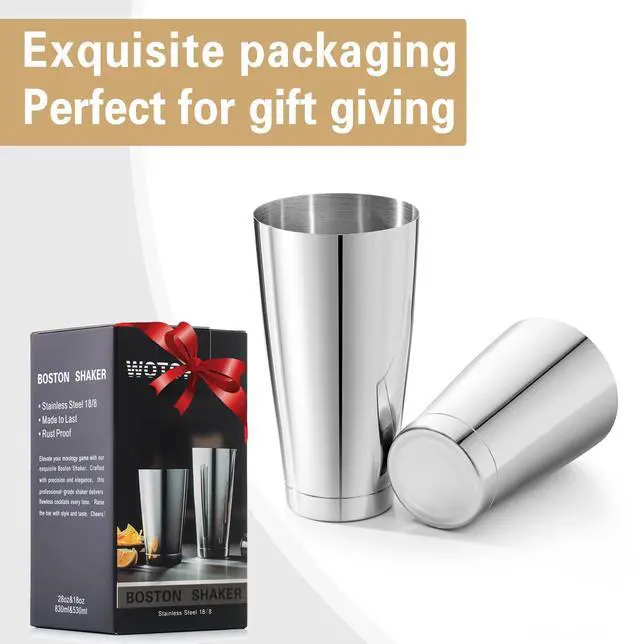 Alt view image 7 of 7 - Boston Cocktail Shaker Set, 18 oz & 28 oz Stainless Steel Weighted Shaker Tins, Metal Martini Shaker Drink Mixer for Bartending, professional Bar Tools for Bartender Sliver