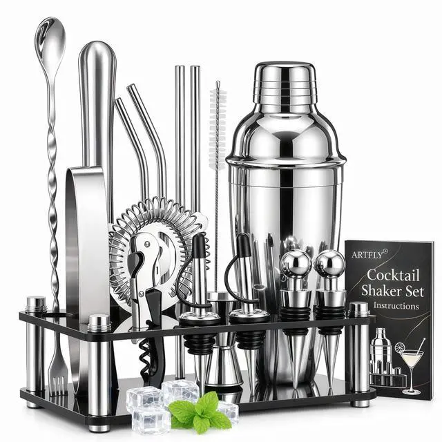 Main image of Cocktail Shaker Set, 18-Piece Bartender Kit with Acrylic Stand, 18/8 Stainless Steel Bar Set with Martini Shaker, Jigger, Muddler & Recipe Book for Home Bar