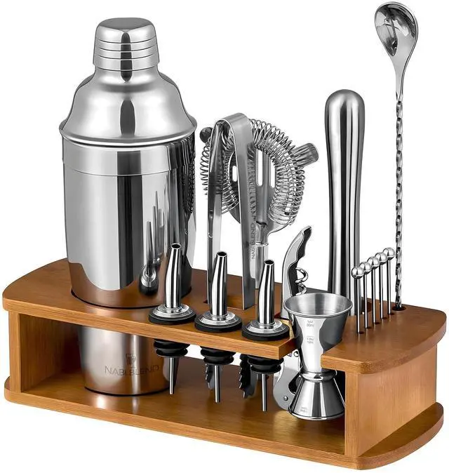 Main image of 16 Piece Bartender Kit with Bamboo Stand | Cocktail Shaker Set Essential Bar Tools Wine Shaker Ice Filter Mixing Spoon Jigger Wine Dispenser