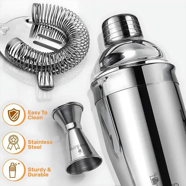 Alt view image 3 of 7 - 16 Piece Bartender Kit with Bamboo Stand | Cocktail Shaker Set Essential Bar Tools Wine Shaker Ice Filter Mixing Spoon Jigger Wine Dispenser