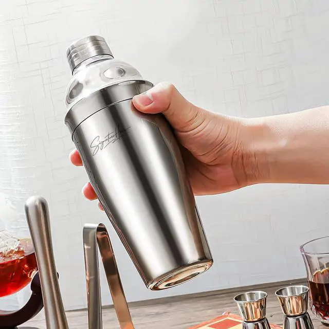Alt view image 5 of 7 - Cocktail Shaker Set SignatureHour 24 oz Stainless Steel 9-Piece Bartender Kit Jigger, Strainer, Spoon, Muddler, Pourers & Recipe Book Gift for Birthdays, Christmas & Housewarmings