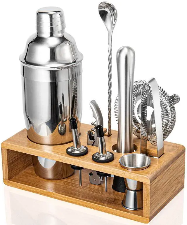 Main image of Cocktail Shaker Set, 18/8 Food-Grade Stainless Steel Mixology Bartender Kit 10-Piece Bar Tools with Stylish Bamboo Stand - Rust-Proof & Dishwasher Safe - Professional Martini Shaker Gift for Men, Dad