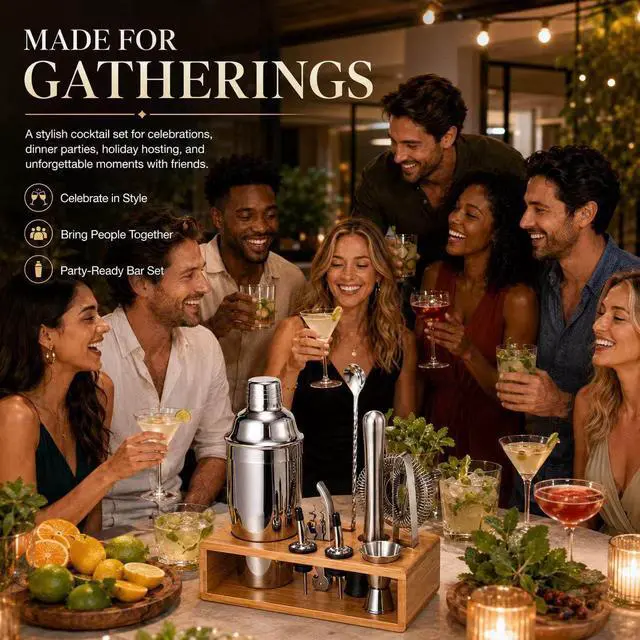 Alt view image 7 of 7 - Cocktail Shaker Set, 18/8 Food-Grade Stainless Steel Mixology Bartender Kit 10-Piece Bar Tools with Stylish Bamboo Stand - Rust-Proof & Dishwasher Safe - Professional Martini Shaker Gift for Men, Dad