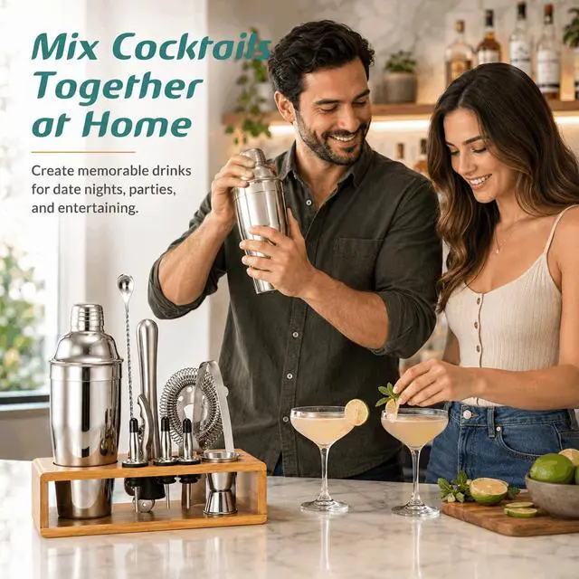 Alt view image 6 of 7 - Cocktail Shaker Set, 18/8 Food-Grade Stainless Steel Mixology Bartender Kit 10-Piece Bar Tools with Stylish Bamboo Stand - Rust-Proof & Dishwasher Safe - Professional Martini Shaker Gift for Men, Dad
