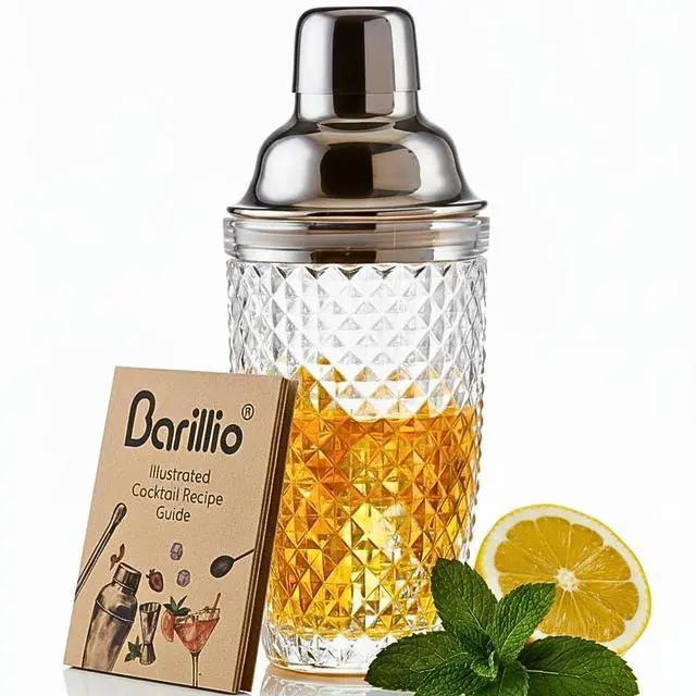 Main image of 14 oz Glass Cocktail Shaker | Cobbler Mixer with Built-In Strainer, Leak-Proof Clear Martini Shaker for Single-Serve Drinks