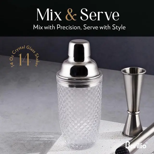 Alt view image 4 of 5 - 14 oz Glass Cocktail Shaker | Cobbler Mixer with Built-In Strainer, Leak-Proof Clear Martini Shaker for Single-Serve Drinks