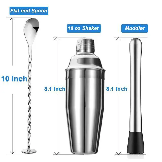Alt view image 3 of 6 - 5-Piece Cocktail Shaker Set Shaker Strainer Jigger T-Mixing Spoon Muddler Bartender Kit Stainless Steel Bar Set Housewarming Gift