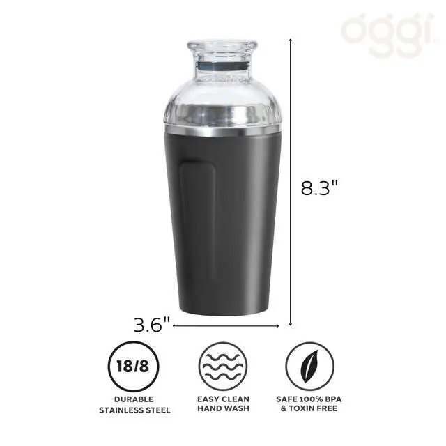 Alt view image 5 of 7 - Groove Insulated Cocktail Shaker-17oz Double Wall Vacuum Insulated Stainless Steel, Tritan Lid has Built In Strainer, Ideal Cocktail Mixer, Martini Shaker, Margarita Shaker, Black