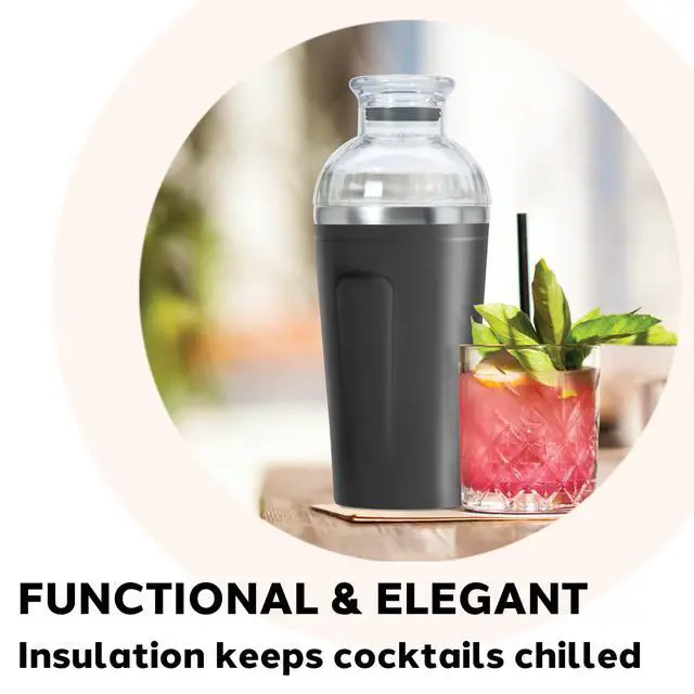 Alt view image 4 of 7 - Groove Insulated Cocktail Shaker-17oz Double Wall Vacuum Insulated Stainless Steel, Tritan Lid has Built In Strainer, Ideal Cocktail Mixer, Martini Shaker, Margarita Shaker, Black