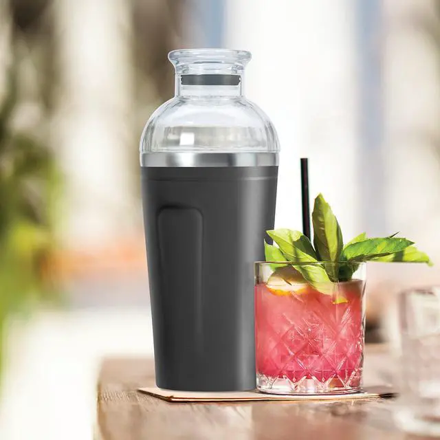 Alt view image 6 of 7 - Groove Insulated Cocktail Shaker-17oz Double Wall Vacuum Insulated Stainless Steel, Tritan Lid has Built In Strainer, Ideal Cocktail Mixer, Martini Shaker, Margarita Shaker, Black