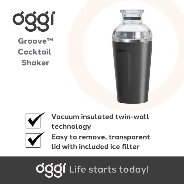 Alt view image 7 of 7 - Groove Insulated Cocktail Shaker-17oz Double Wall Vacuum Insulated Stainless Steel, Tritan Lid has Built In Strainer, Ideal Cocktail Mixer, Martini Shaker, Margarita Shaker, Black