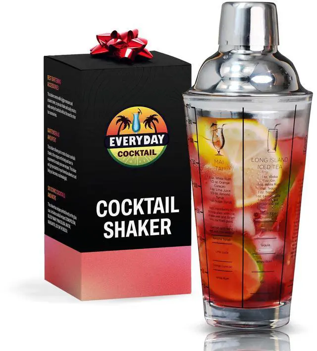 Main image of Professional Glass Cocktail Shaker 14 oz, Martini Shaker with Recipes and Measurements, Built-in Strainer and Leakproof Seal, Clear Bar Tool for Margaritas, Martinis