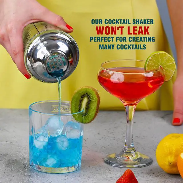 Alt view image 7 of 7 - Professional Glass Cocktail Shaker 14 oz, Martini Shaker with Recipes and Measurements, Built-in Strainer and Leakproof Seal, Clear Bar Tool for Margaritas, Martinis