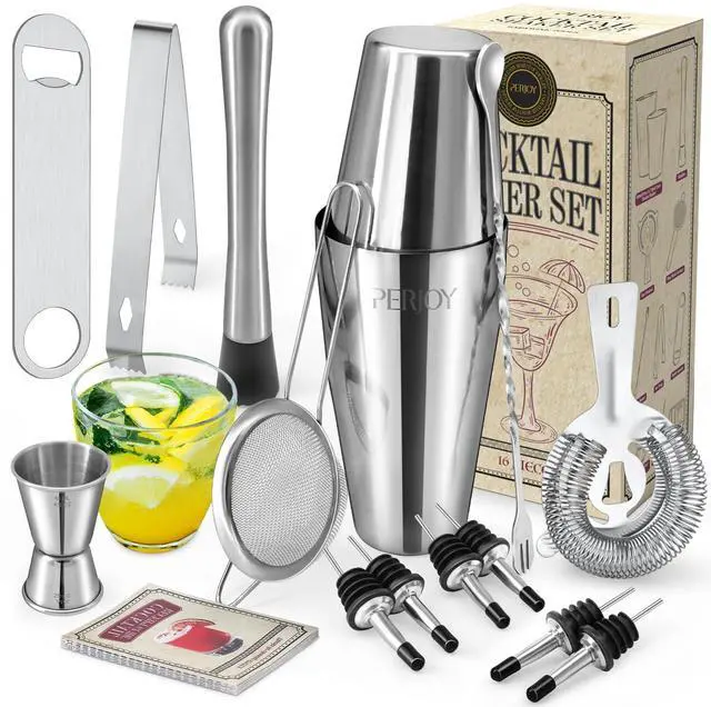 Main image of Cocktail Shaker Set, 16 Piece Bartender Kit, Cocktail Shaker, Stainless Steel Bar Set Accessories, Coktail Set, Boston Shaker, Drink Mixer Shaker, Bartending Bar Tools with Muddler Spoon Jigger