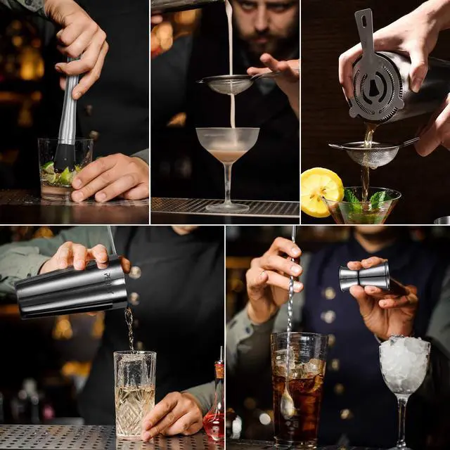 Alt view image 2 of 6 - Cocktail Shaker Set, 16 Piece Bartender Kit, Cocktail Shaker, Stainless Steel Bar Set Accessories, Coktail Set, Boston Shaker, Drink Mixer Shaker, Bartending Bar Tools with Muddler Spoon Jigger