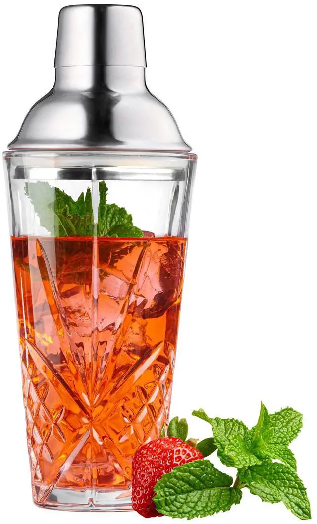 Main image of Glass Cocktail Shaker, Martini Shaker with Stainless Steel Lid & Strainer, Bartender Professional Bar Mixing Glass Pitcher Tool Set for Stirring Cocktails, Margarita, Whiskey, Alcohol Drinks, 16oz.