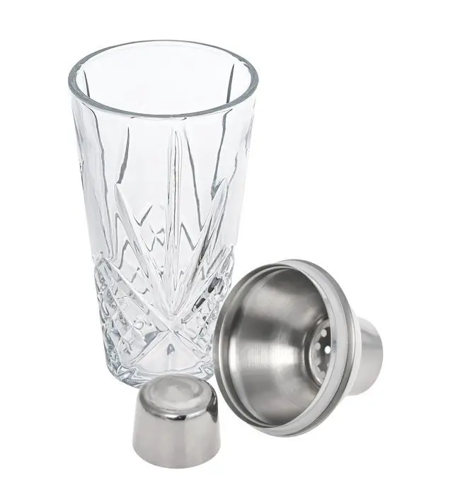 Alt view image 5 of 7 - Glass Cocktail Shaker, Martini Shaker with Stainless Steel Lid & Strainer, Bartender Professional Bar Mixing Glass Pitcher Tool Set for Stirring Cocktails, Margarita, Whiskey, Alcohol Drinks, 16oz.