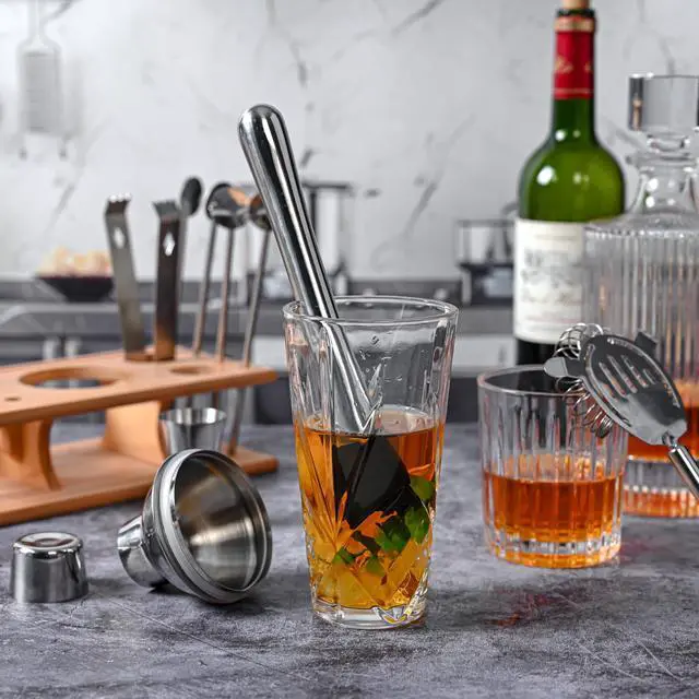 Alt view image 7 of 7 - Glass Cocktail Shaker, Martini Shaker with Stainless Steel Lid & Strainer, Bartender Professional Bar Mixing Glass Pitcher Tool Set for Stirring Cocktails, Margarita, Whiskey, Alcohol Drinks, 16oz.