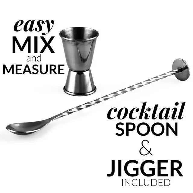 Alt view image 6 of 7 - Large 24 oz Stainless Steel Cocktail Shaker Set - Mixed Drink Shaker - Martini Shaker Set with Built in Strainer, Double Sided Jigger & Combo Muddler Mixing Spoon - Pro Margarita Shaker - By Zulay