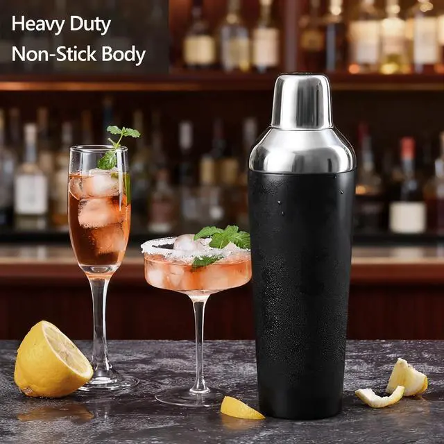 Alt view image 2 of 7 - Insulated Cocktail Shaker Black - 23oz Double Wall Vacuum Stainless Steel Martini Shaker with Built-in Strainer & Jigger Lid, Pro Leak-Proof Weighted Shaker for Home Bar, Premium Bar Gift Set