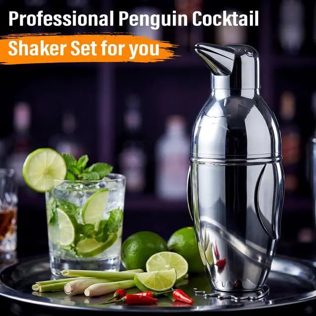 Alt view image 4 of 7 - Penguin Cocktail Shaker with Strainer, Bar Essentials, Bartender Shaker and Strainer Set, Stainless Steel Shaker Bottle, 17 oz