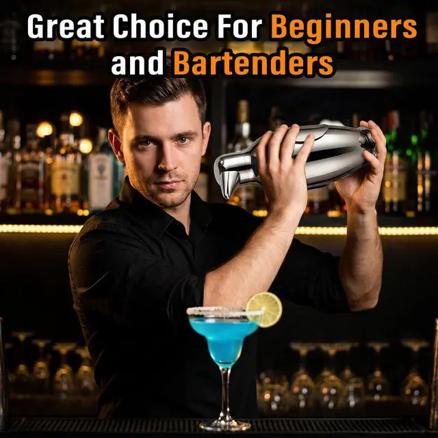 Alt view image 5 of 7 - Penguin Cocktail Shaker with Strainer, Bar Essentials, Bartender Shaker and Strainer Set, Stainless Steel Shaker Bottle, 17 oz